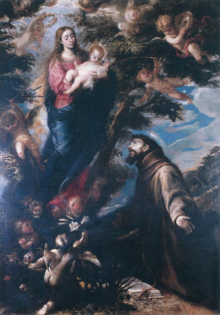 Apparition of the Virgin to St. Francis of Assisi, vintage artwork by Mateo Cerezo, 12x8" (A4) Poster