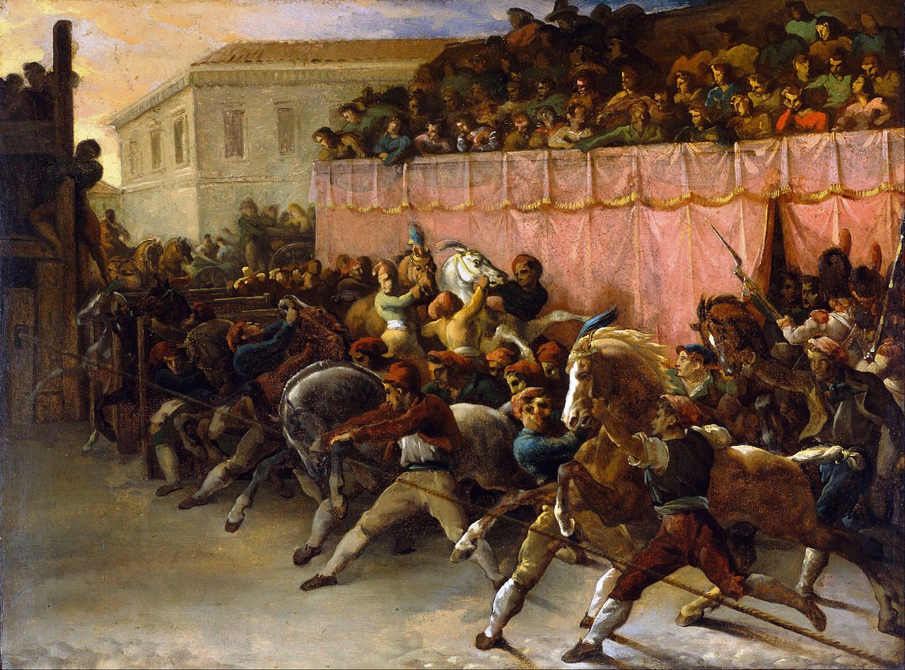 Riderless Racers at Rome, vintage artwork by Theodore Gericault, 12x8" (A4) Poster
