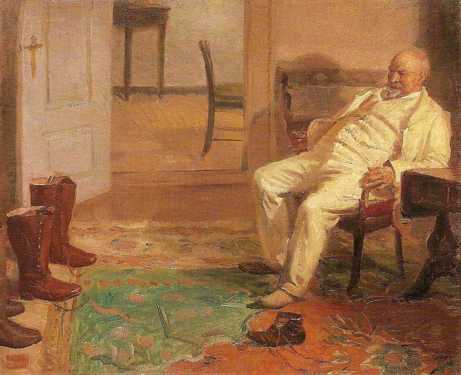 The New Hunting-boots, vintage artwork by Anna Ancher, 12x8" (A4) Poster