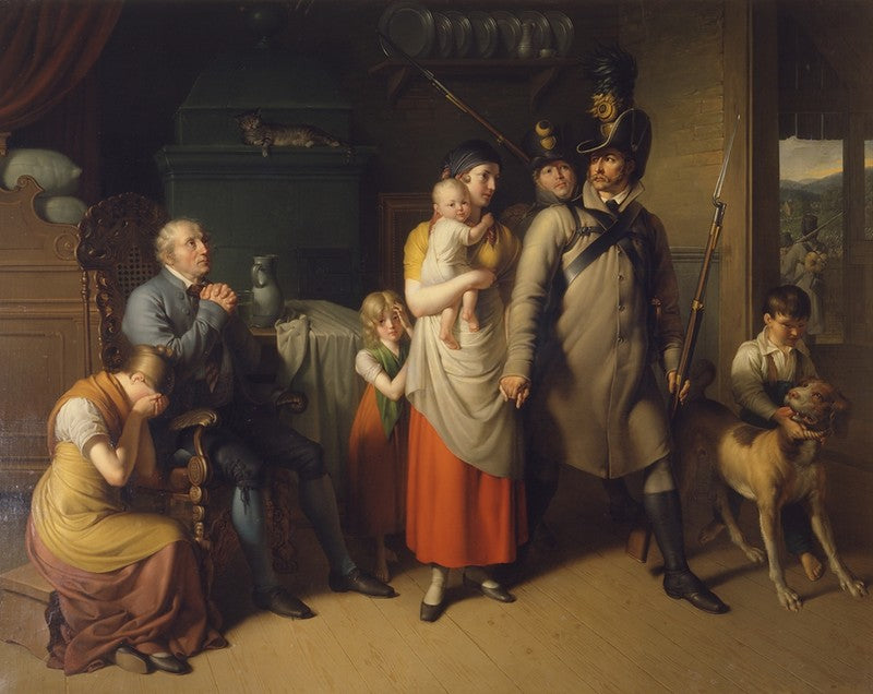 The departure of the Militia man, vintage artwork by Johann Peter Krafft, 12x8" (A4) Poster