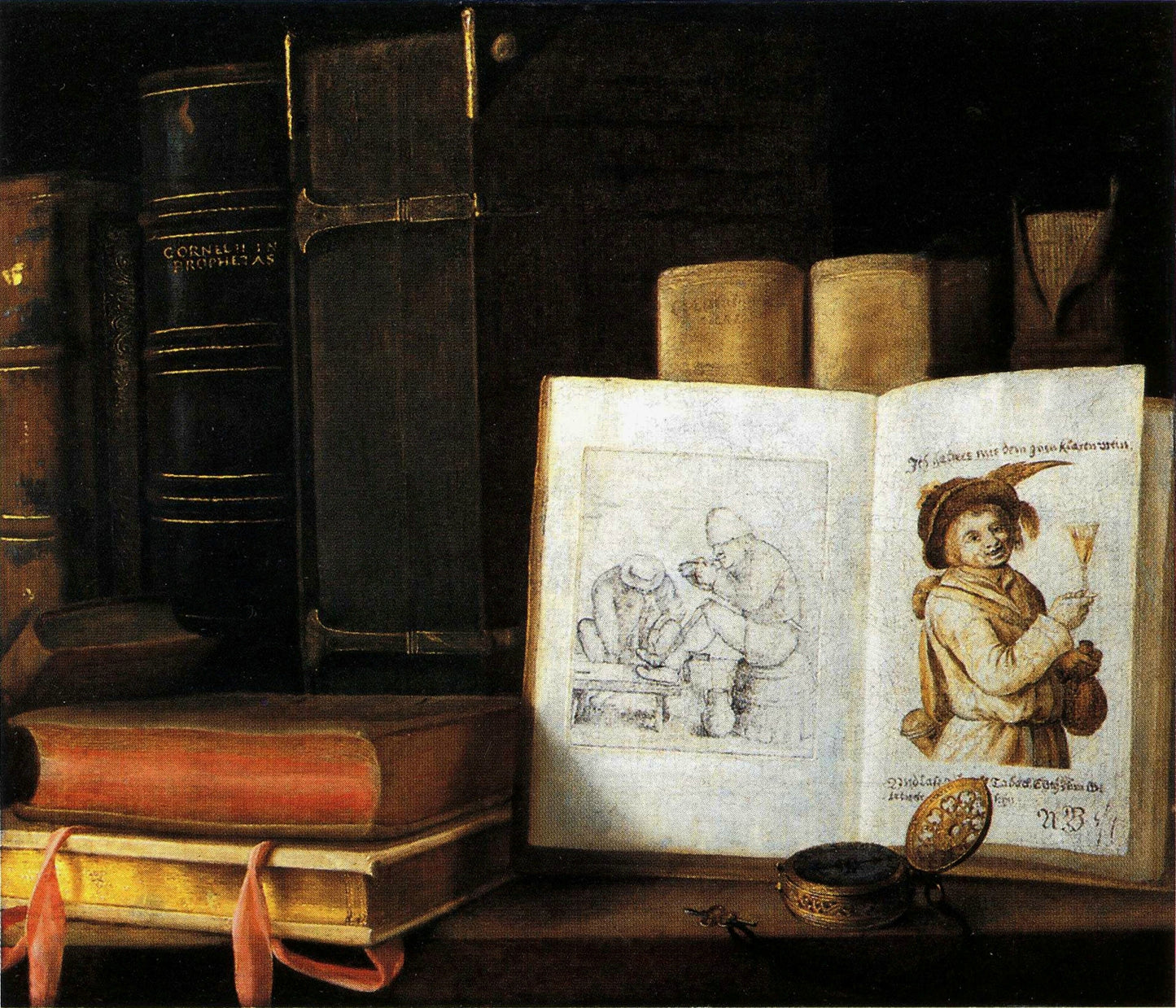 Books and watch, vintage artwork by Sebastien Stoskopff, 12x8" (A4) Poster