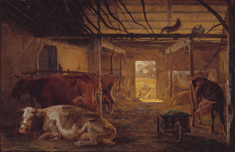 A Cowshed on a Farm at Vejby , Zealand, vintage artwork by Johan Thomas Lundby e, A3 (16x12") Poster Print