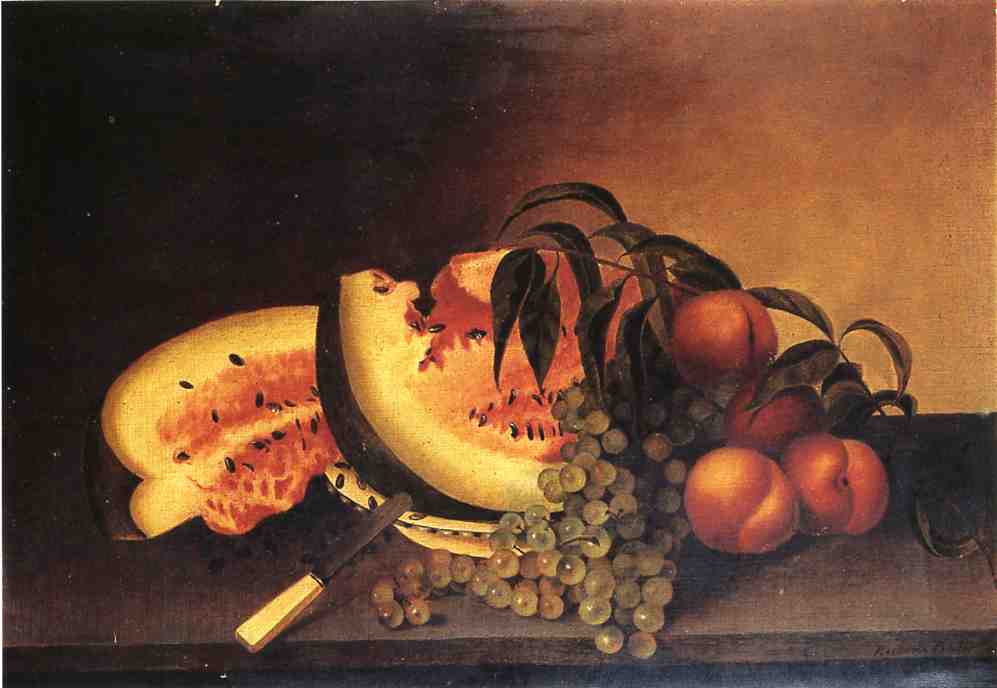 Still Life with Watermelon, vintage artwork by Rubens Peale, 12x8" (A4) Poster