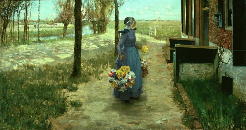 Flower Girl in Holland, vintage artwork by George Hitchcock, 12x8" (A4) Poster