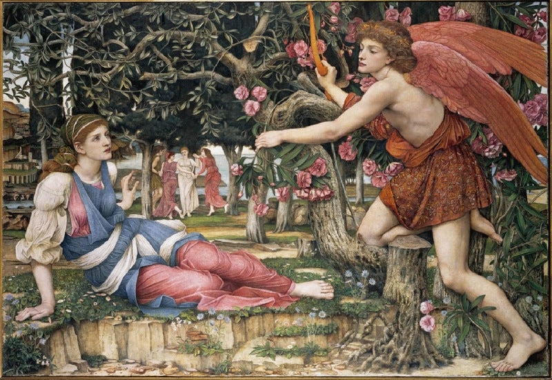Love and the Maiden, vintage artwork by John Roddam Spencer-Stanhope, 12x8" (A4) Poster