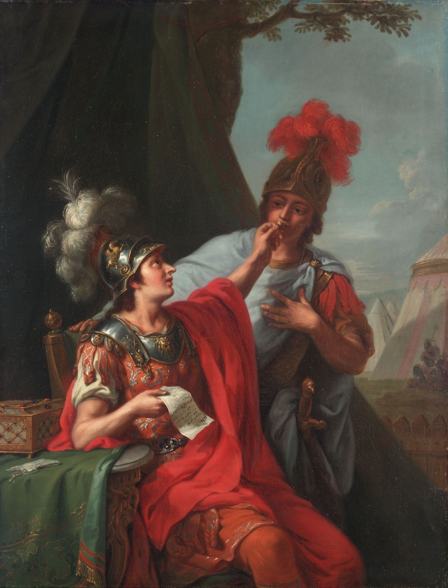 Alexander Putting his Seal Ring over Hephaestion's Lips, vintage artwork by Johann Heinrich Tischbein the Elder, 12x8" (A4) Poster