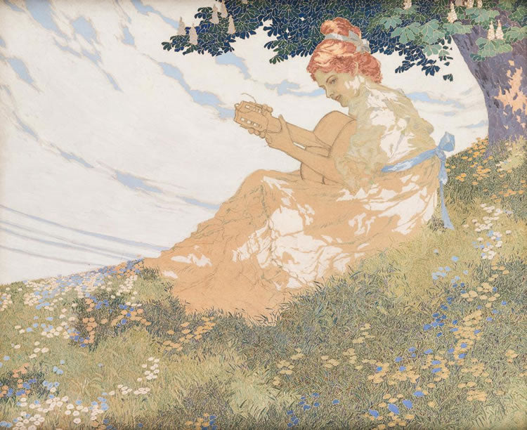 Woman with Guitar, vintage artwork by Hugo Hodiener, 12x8" (A4) Poster