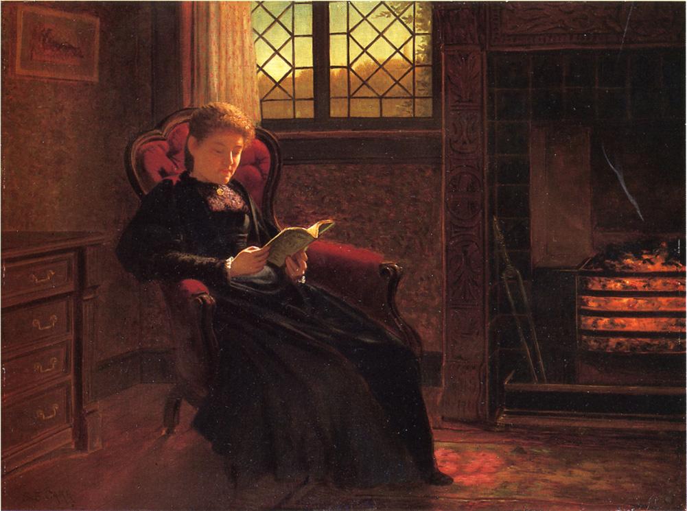 Reading by the Fire, vintage artwork by Samuel S. Carr, 12x8" (A4) Poster