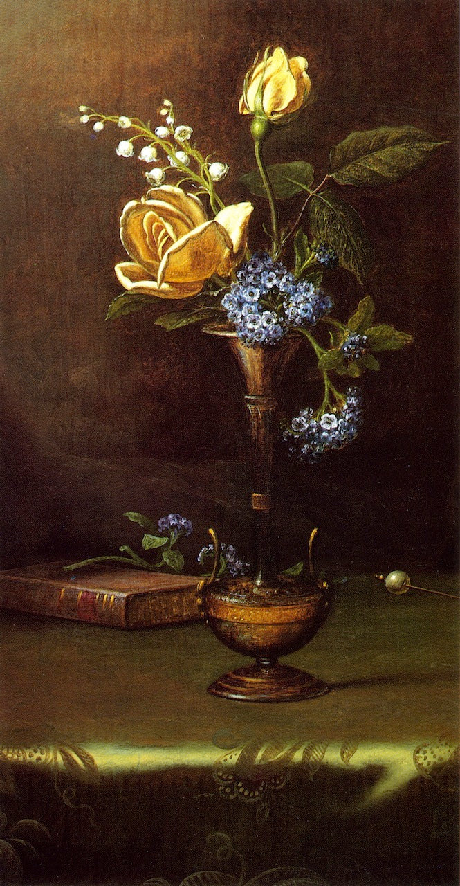 Flowers in a Vase with Book and Hairpin, vintage artwork by Martin Johnson Heade, A3 (16x12") Poster Print