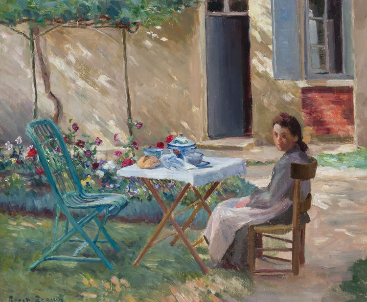 Woman in the Garden, vintage artwork by Anna Wood Brown, 12x8" (A4) Poster