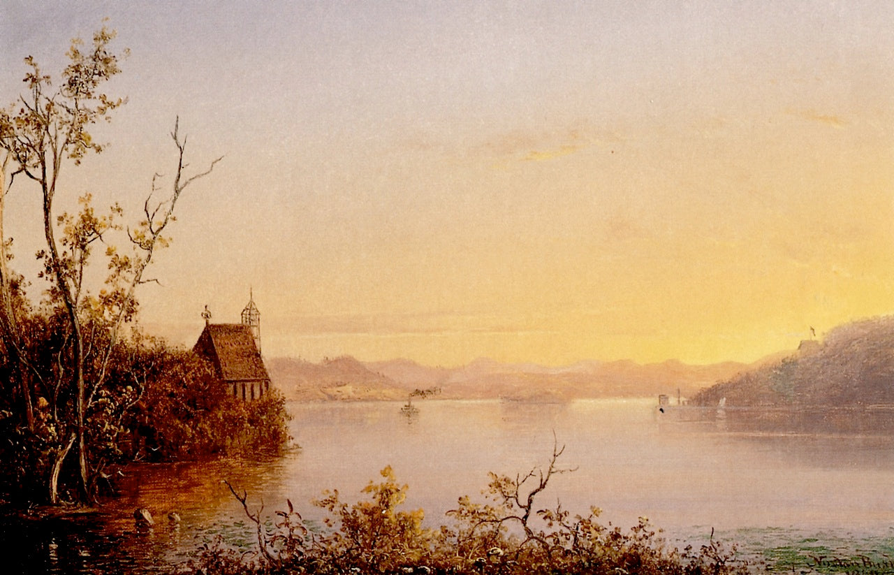 Sunset over the Lake, vintage artwork by Norton Bush, 12x8" (A4) Poster