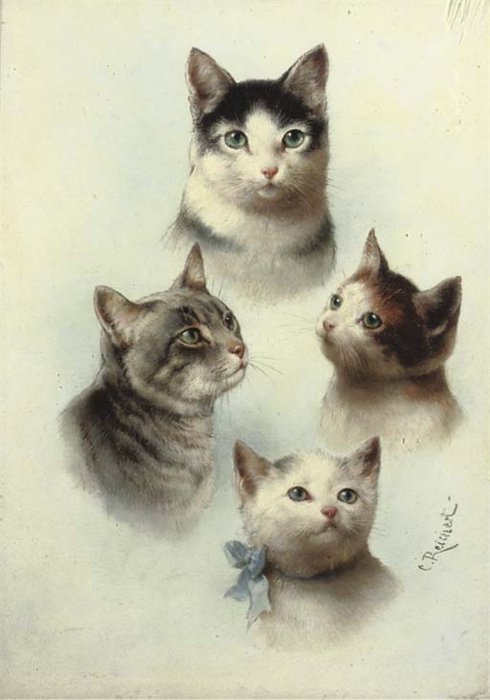 Cute Cats, vintage artwork by Carl Reichert, 12x8" (A4) Poster