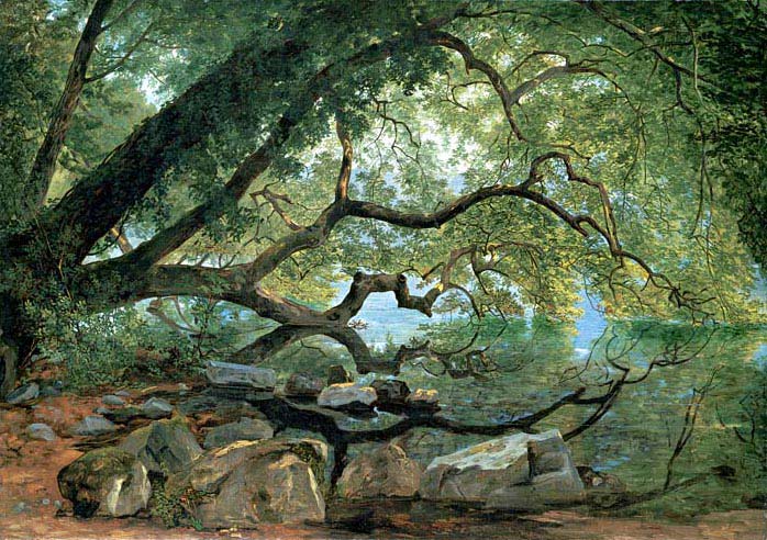 An Ilex Tree on Lake Albano, Italy, vintage artwork by John Frederick Kensett, A3 (16x12") Poster Print