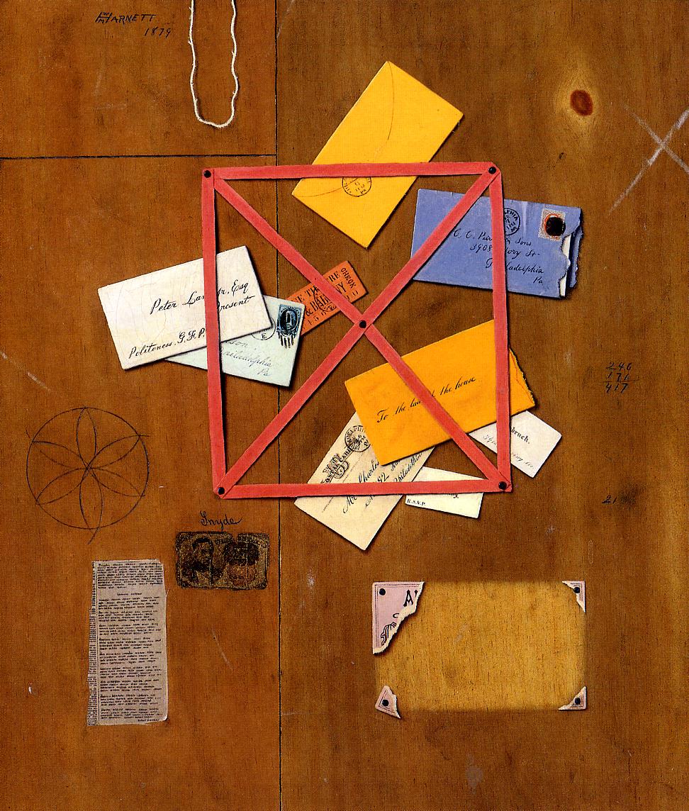 The Artist's Letter Rack, vintage artwork by William Michael Harnett, 12x8" (A4) Poster