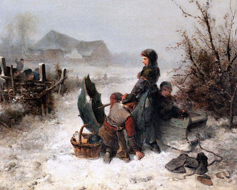 The Snowball Fight, vintage artwork by Johan Mari Henri ten Kate, 12x8" (A4) Poster