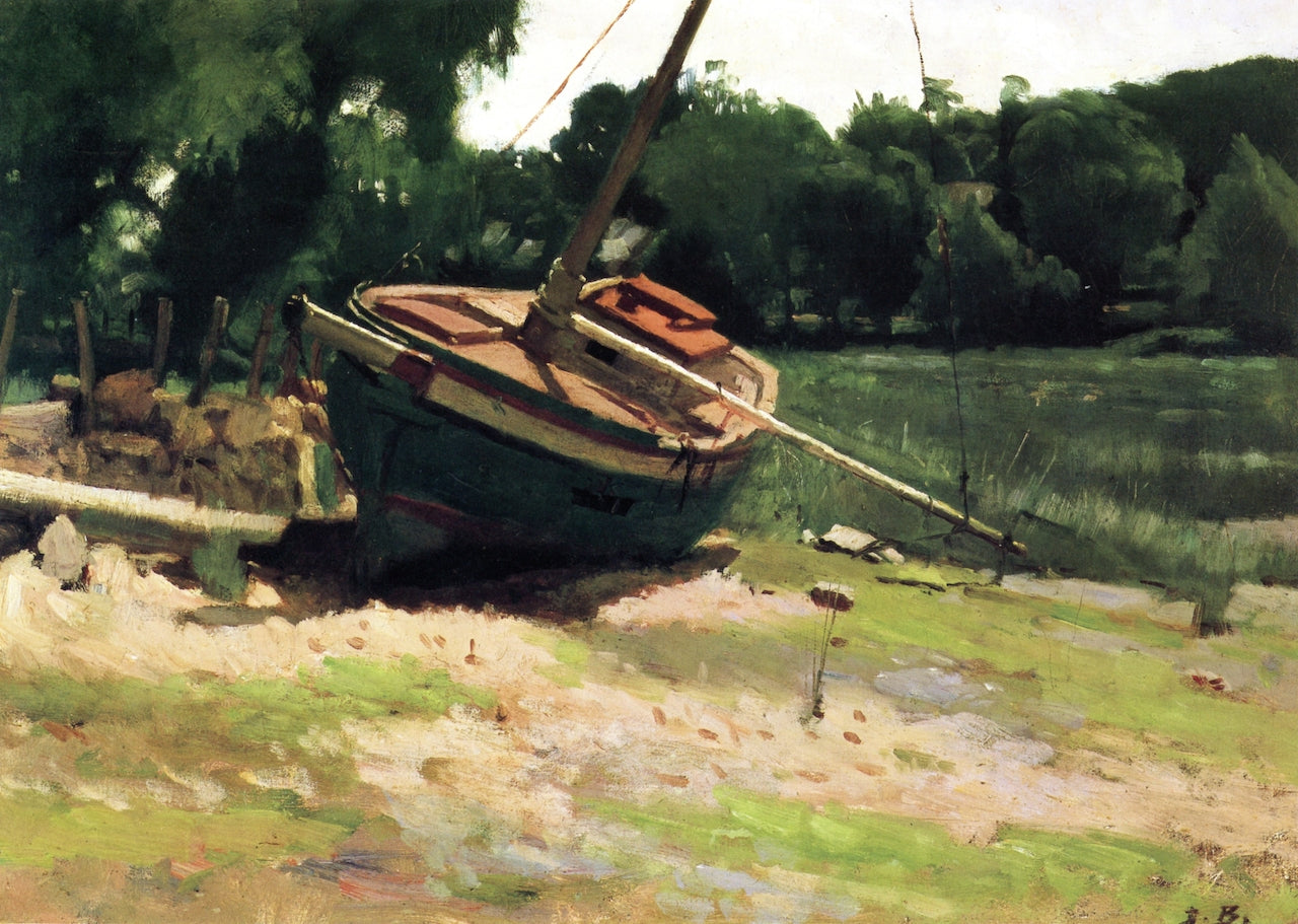 Beached Boat, vintage artwork by Dennis Miller Bunker, 12x8" (A4) Poster