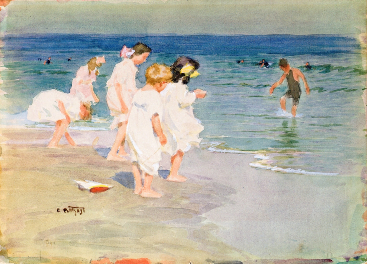 Children Playing at the Beach, vintage artwork by Edward Henry Potthast, 12x8" (A4) Poster