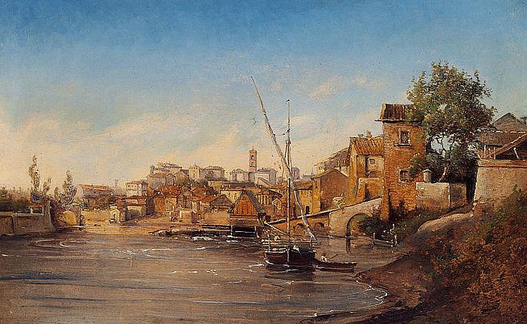 View of Rome and the Tiber, vintage artwork by Vilhelm Petersen, A3 (16x12") Poster Print