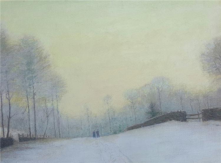 Snowy Road at Kingston, N.Y., vintage artwork by Lowell Birge Harrison, 12x8" (A4) Poster