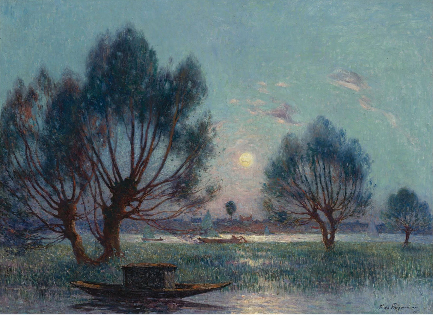 Clear Moon above the Banks of the Loire, vintage artwork by Ferdinand du Puigaudeau, 12x8" (A4) Poster
