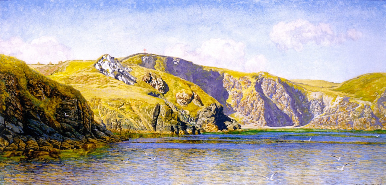 Coast Scene with Calm Sea, vintage artwork by John Edward Brett, A.R.A., 12x8" (A4) Poster