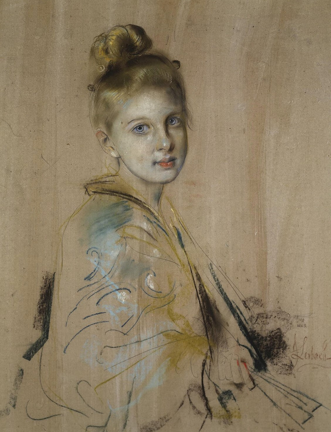 Girl with a Fan, vintage artwork by Franz von Lenbach, 12x8" (A4) Poster