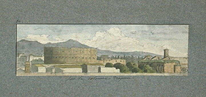View of Rome with the Colosseum, vintage artwork by Achille-Etna Michallon, A3 (16x12") Poster Print