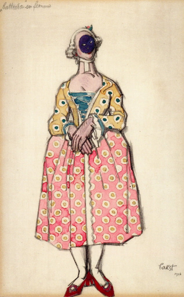 Costume Design for 'Les Femmes de bonne Humeur': Battista en femme, vintage artwork by Leon Bakst, 12x8" (A4) Poster