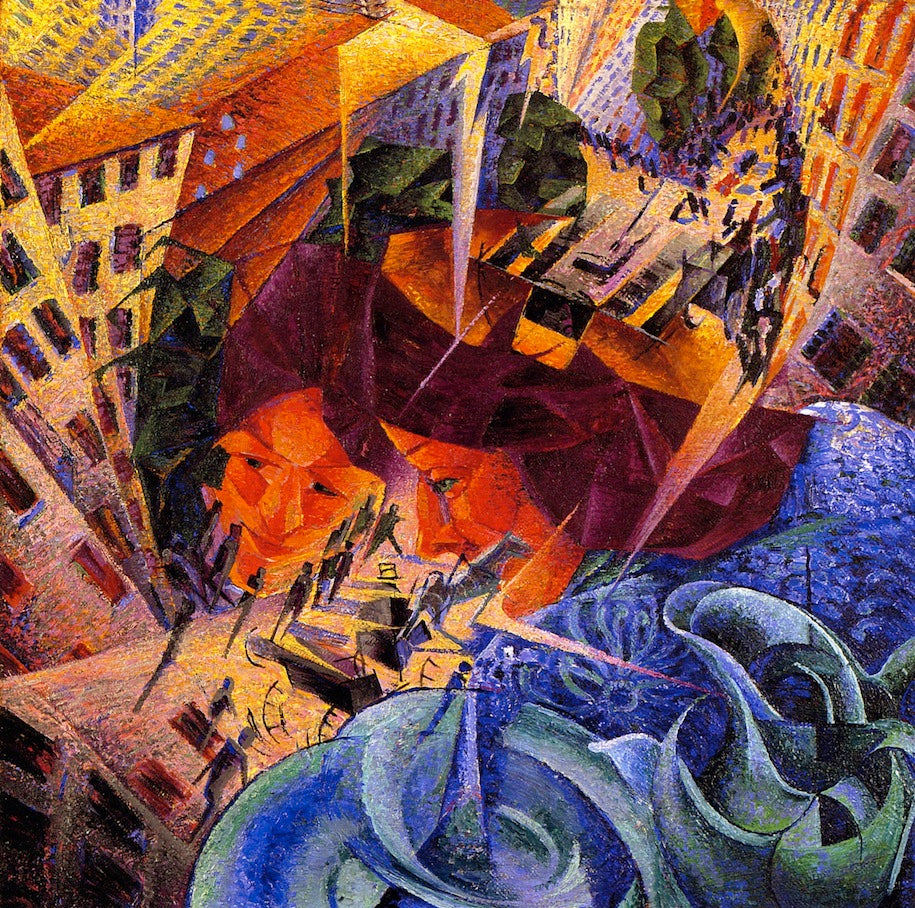 Simultaneous Visions, vintage artwork by Umberto Boccioni, 12x8" (A4) Poster