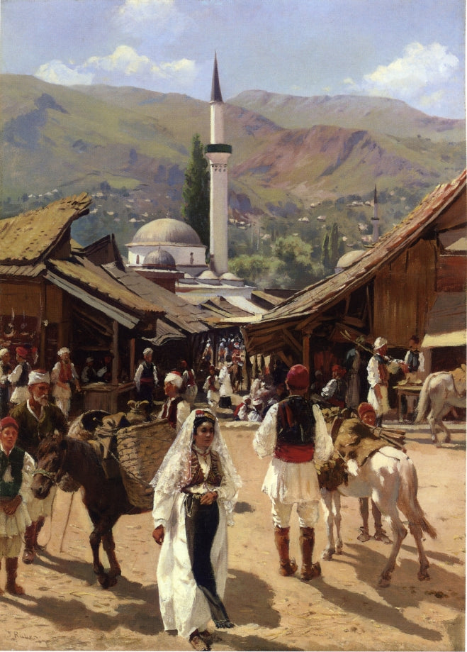 View of Bascarsija, Sarajevo, vintage artwork by Franz Leo Ruben, 12x8" (A4) Poster