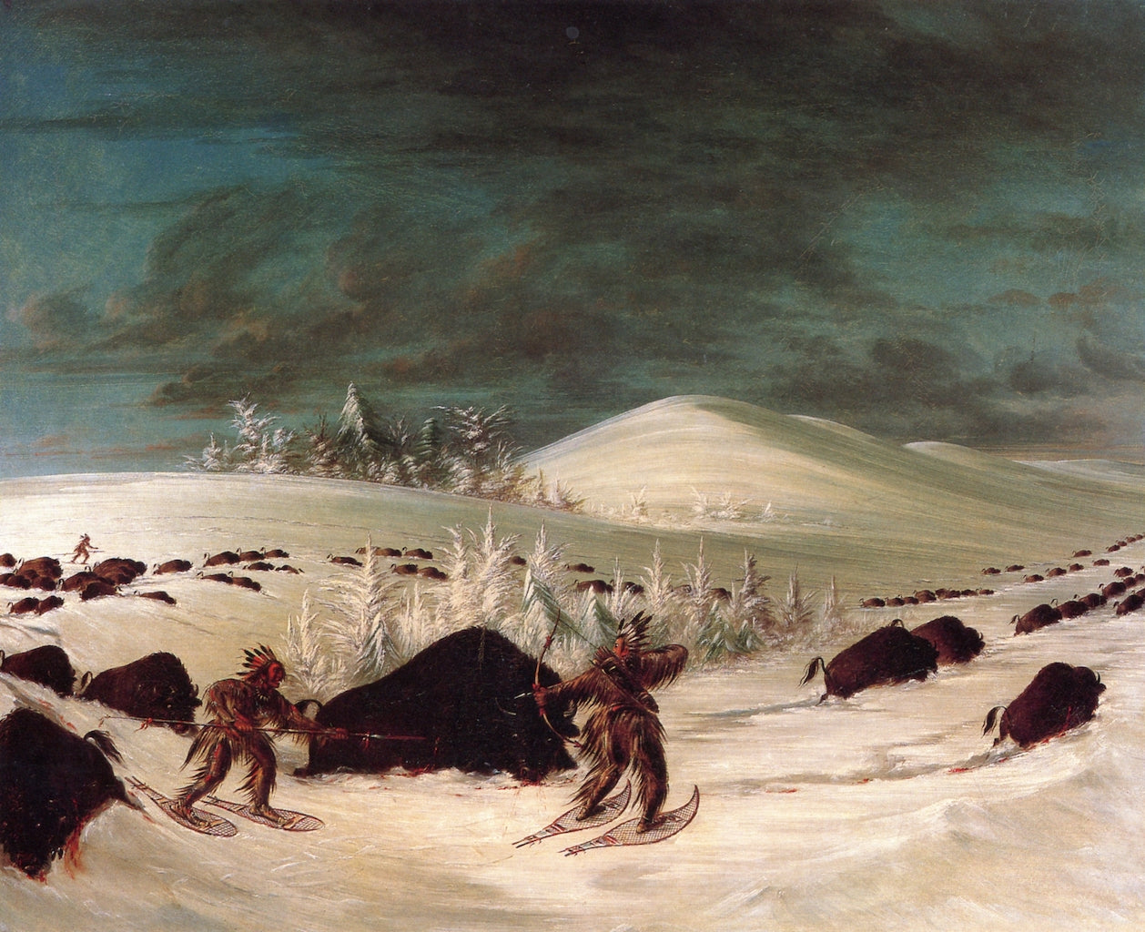 Buffalo Hunt on Snowshoes, vintage artwork by George Catlin, A3 (16x12") Poster Print