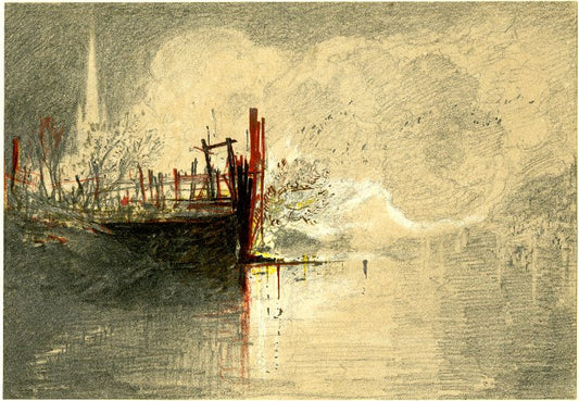 Fire at Vinegar Works on the River Wensum, Norwich, vintage artwork by John Sell Cotman, 12x8" (A4) Poster