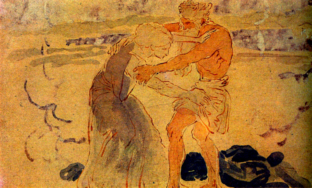 Jacob struggling with the angel (sketch), vintage artwork by Alexander Ivanov, A3 (16x12") Poster Print
