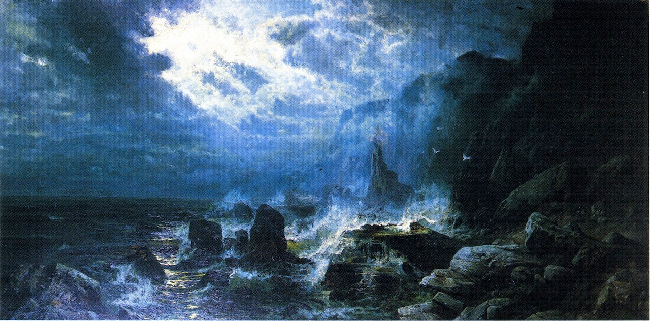 Moonlight Off the Coast of Grand Manon, vintage artwork by Carl Philip Weber, 12x8" (A4) Poster