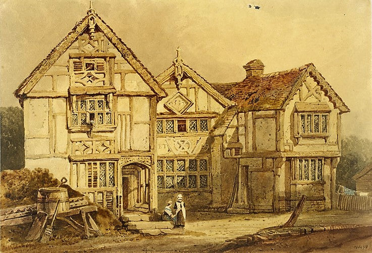 Old House at Pound's Bridge, near Tonbridge, vintage artwork by Samuel Prout, A3 (16x12") Poster Print