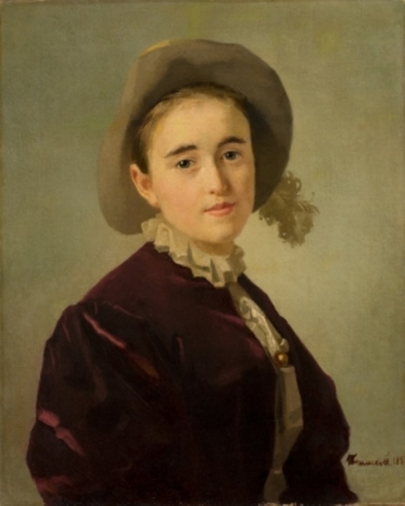 Portrait of a Girl with Hat, vintage artwork by Ivan Kramskoi, 12x8" (A4) Poster