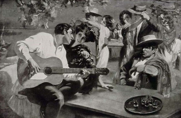 Spanish Nights, vintage artwork by Roman Ribera Cirera, 12x8" (A4) Poster