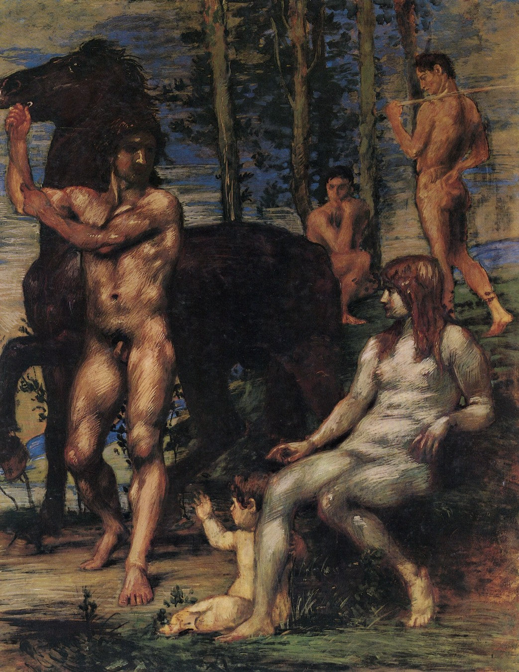 Horse Guide and Nymph, vintage artwork by Hans von Marees, 12x8" (A4) Poster