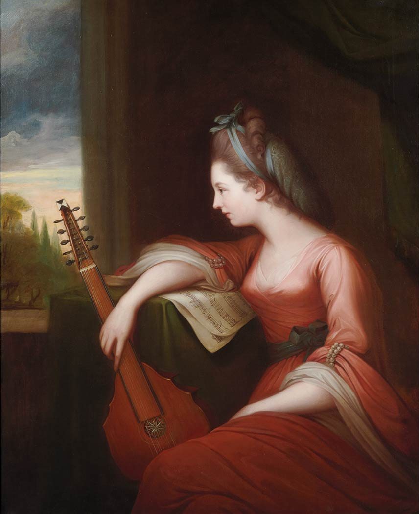 Lady with a Lute, vintage artwork by Follower of Angelica Kauffmann, 12x8" (A4) Poster