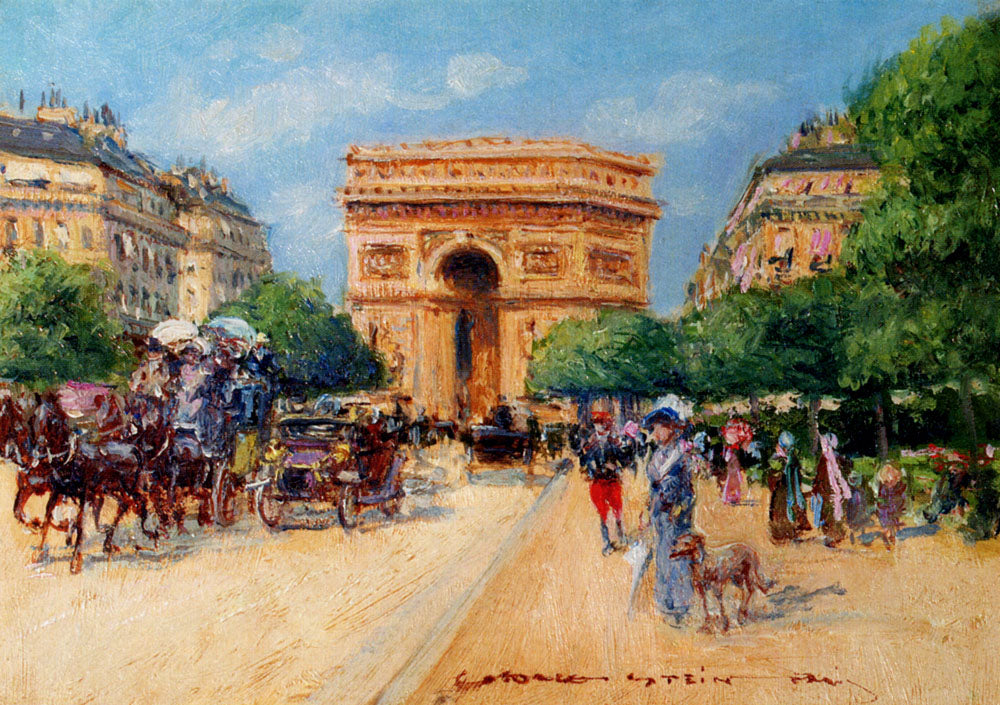 A sunny day in Paris, vintage artwork by Georges Stein, 12x8" (A4) Poster