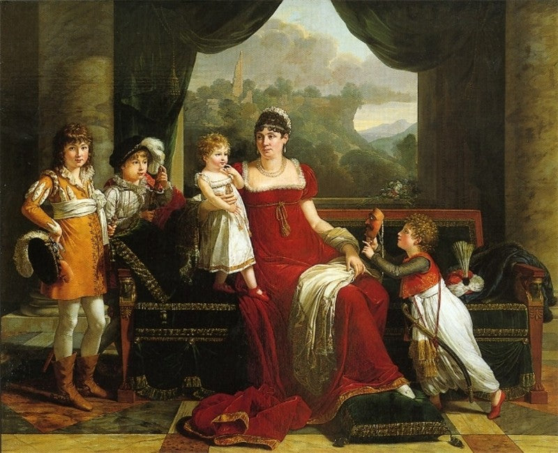 Portrait of Madame Clarke with Her Four Children, vintage artwork by François-Xavier Fabre, 12x8" (A4) Poster