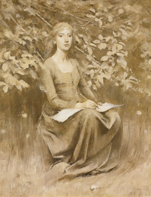 Girl Seated, Writing, vintage artwork by Theodore Robinson, 12x8" (A4) Poster