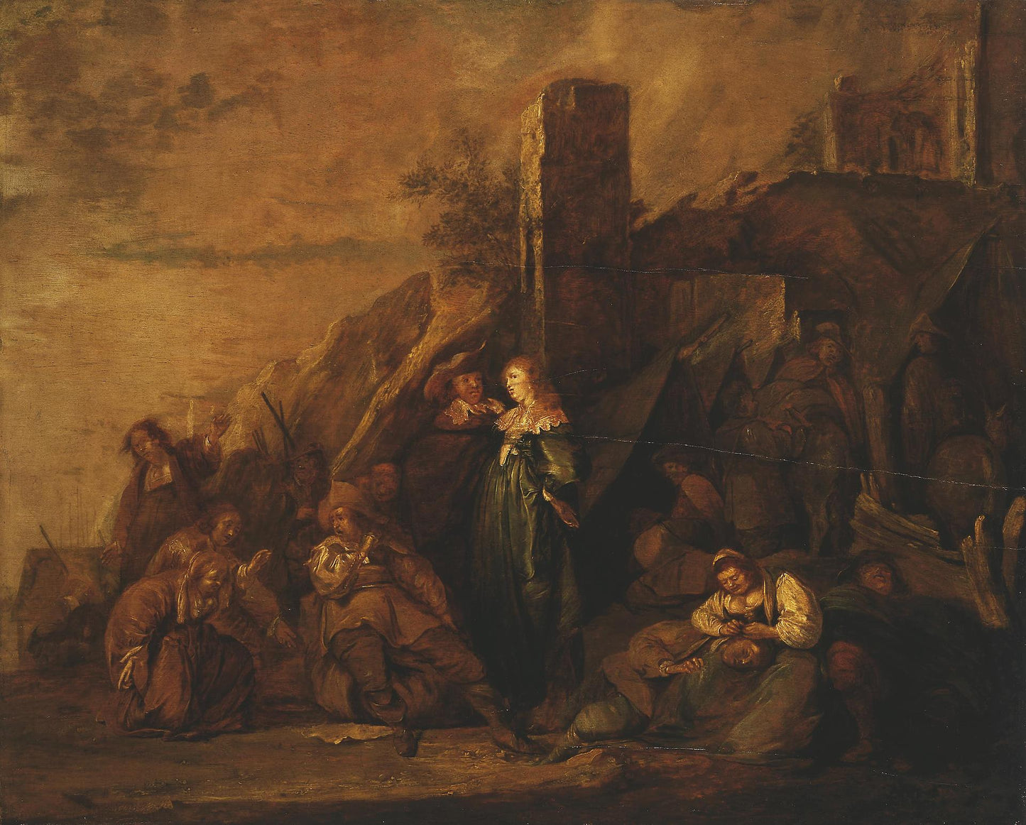 Halt of Travellers Among Ruins, vintage artwork by Pieter Codde, 12x8" (A4) Poster