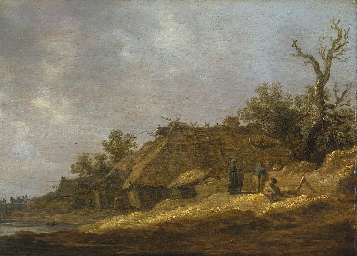 Peasants at a Deserted Farm, vintage artwork by Jan van Goyen, 12x8" (A4) Poster