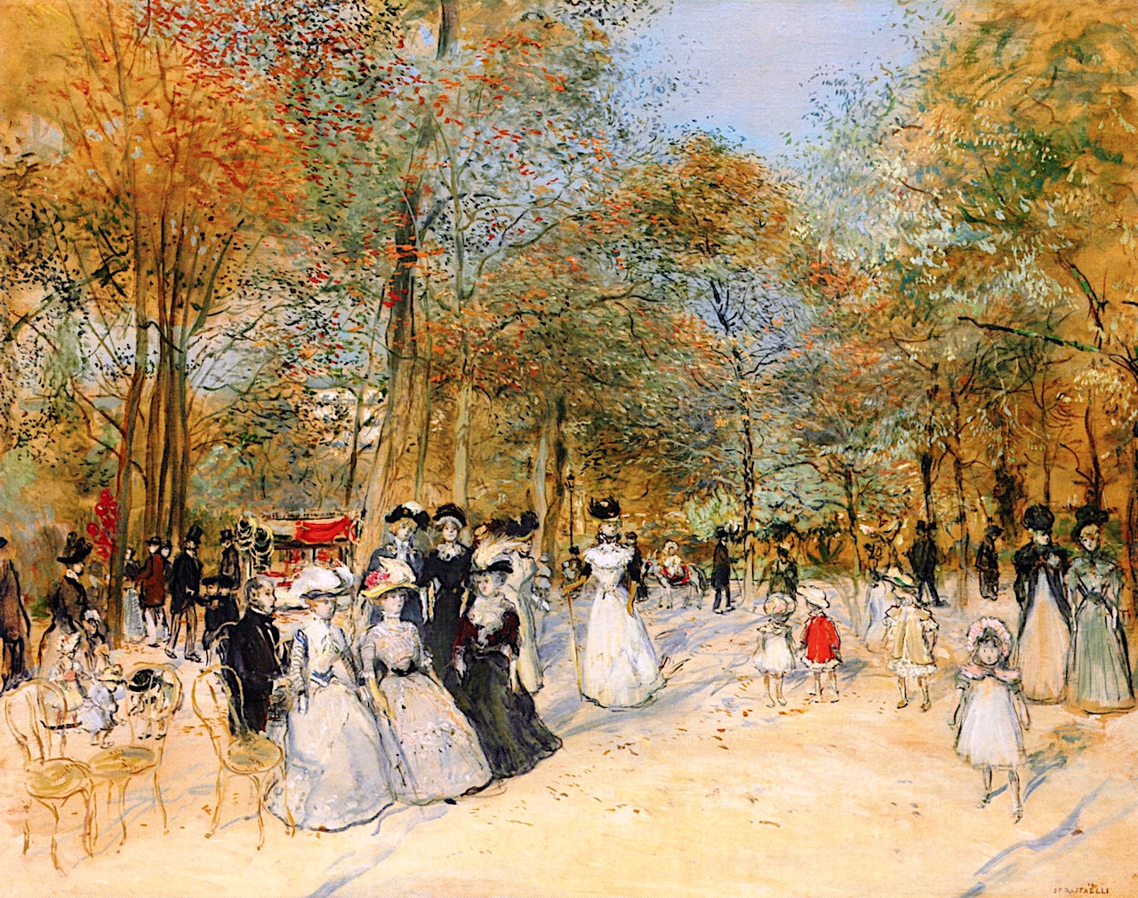 Promenade on the Champs-Elysees, vintage artwork by Jean-François Raffaëlli, 12x8" (A4) Poster