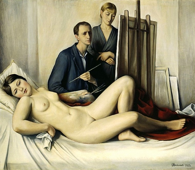 The Painting Session, vintage artwork by François-Emile Barraud, 12x8" (A4) Poster