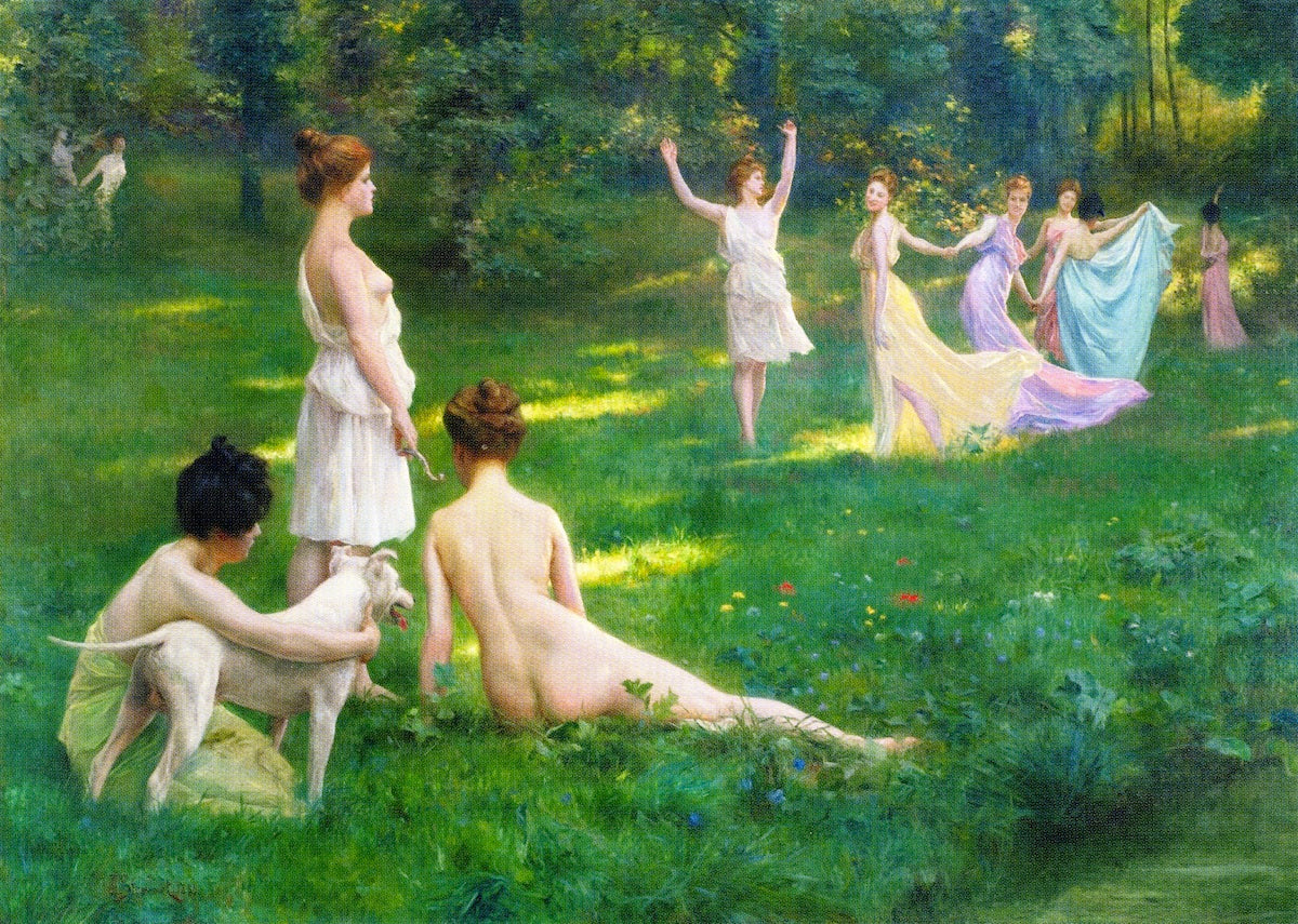 Les Chasseuresses, vintage artwork by Julius LeBlanc Stewart, 12x8" (A4) Poster
