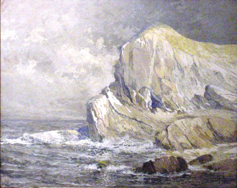 Rocks by the Sea, vintage artwork by Antonio Parreiras, 12x8" (A4) Poster