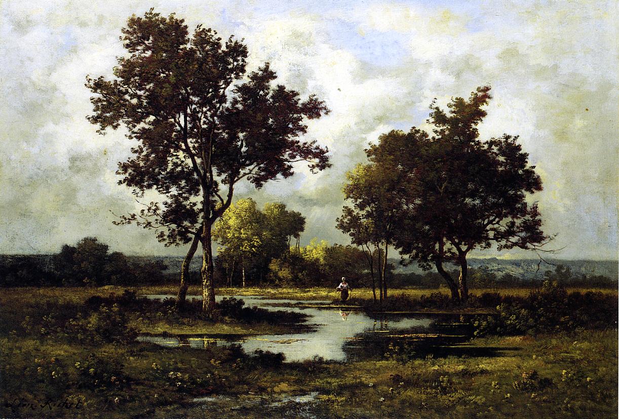 Peasant by a Pond, vintage artwork by Leon Richet, 12x8" (A4) Poster