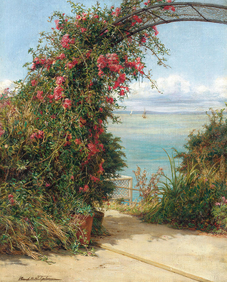 A Garden by the Sea, vintage artwork by Frank William Topham, 12x8" (A4) Poster